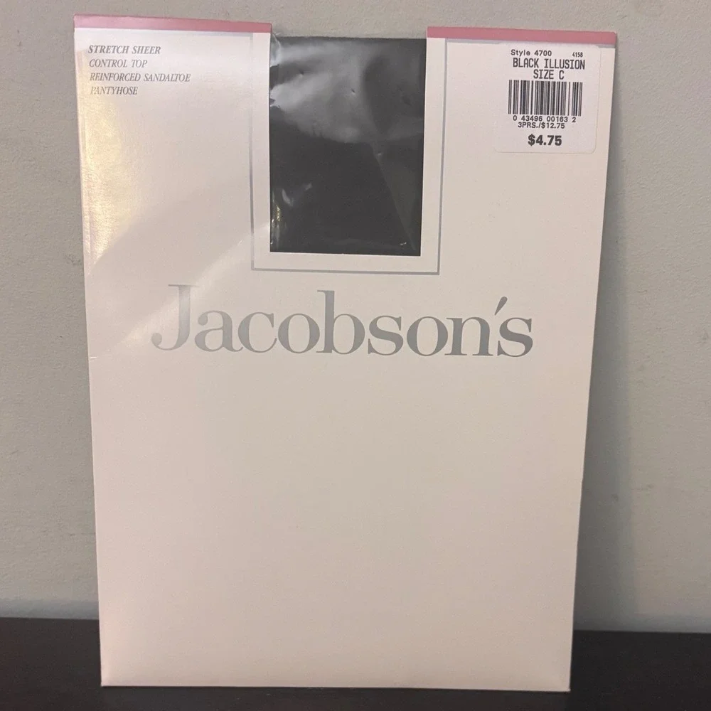 Jacobson's Vintage Black Illusion Stretch‎ Sheer Control Top Pantyhose Size C
